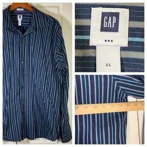 Gap Premium Mens XL Blue Grey Striped Long Sleeve Button Down Shirt Office